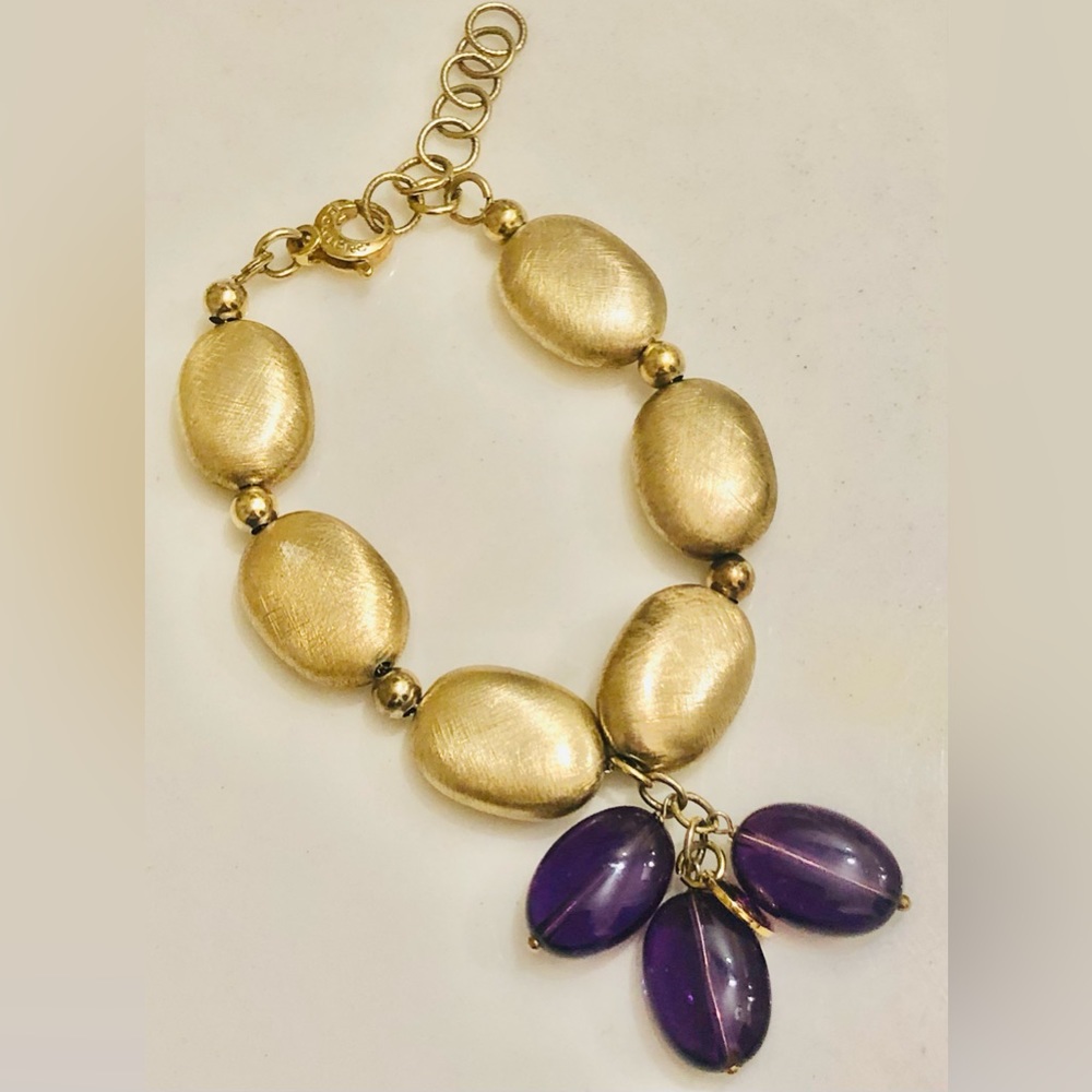 Dolceoro 925 Italy Big Gold beaded with 3 natural cabochon Amethyst
